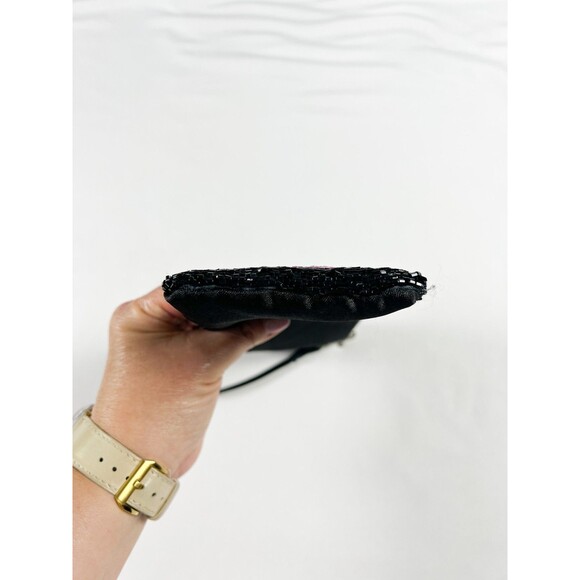 Liz Claiborne Beaded Wristlet Satin Y2K Hearts Black Goth Glam Kidcore Going Out - Picture 7 of 12